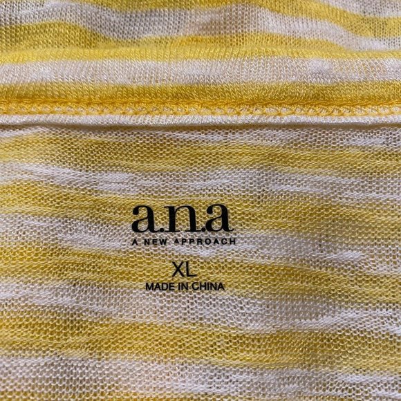 A.N.A Top Women XL Yellow White Tie Hem Stripe Dolman Lightweight Knit Button Up - Picture 7 of 11